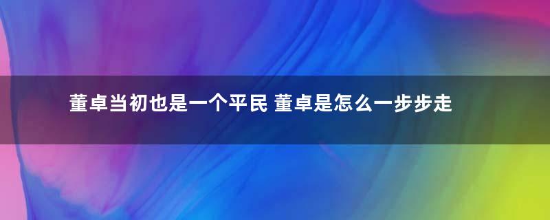 董卓当初也是一个平民 董卓是怎么一步步走向权力中心的